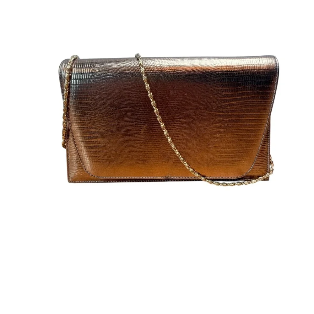Vintage Ande Metallic Gold Evening Purse Chain Strap‎ Clutch Cocktail Bag